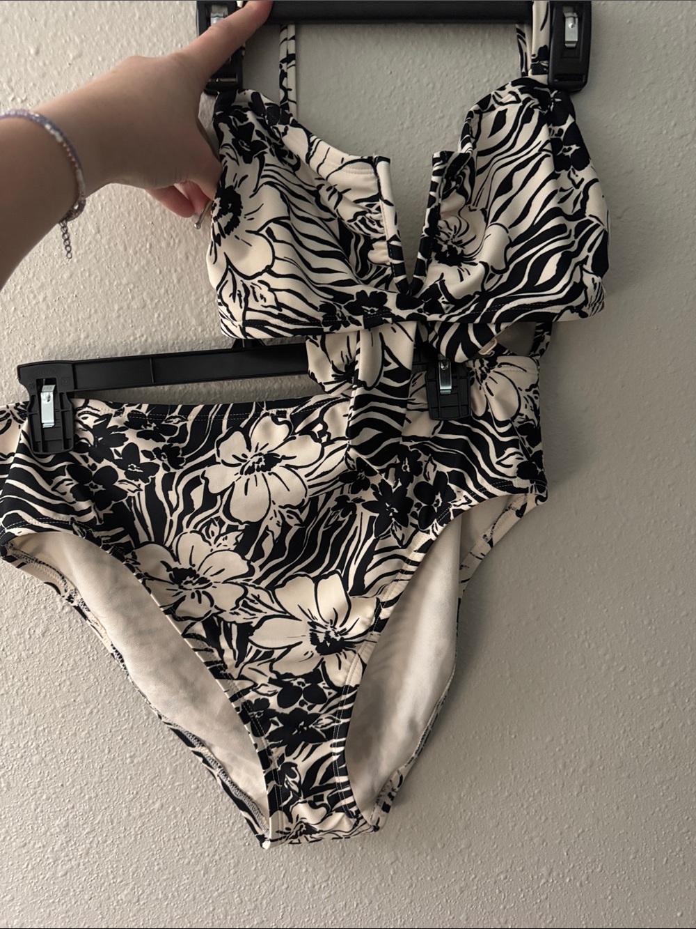 NWOT Sanctuary Black and Cream Floral Bikini Set